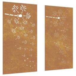 Berkfield Home Garden Wall Decorations 2pcs 105x55cm Corten Steel Flower Design in Brown - Size: 105x55 cm