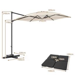 Gymax Large Offset Garden Parasol 360° Rotating Patio Cantilever Umbrella in Beige - thumbnail 2