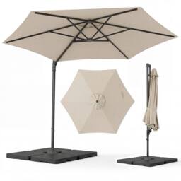 Gymax Large Offset Garden Parasol 360° Rotating Patio Cantilever Umbrella in Beige - thumbnail 1