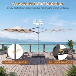 Gymax Large Offset Garden Parasol 360° Rotating Patio Cantilever Umbrella in Beige - thumbnail 3