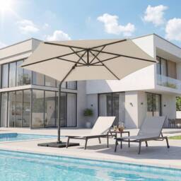 Gymax Large Offset Garden Parasol 360° Rotating Patio Cantilever Umbrella in Beige - thumbnail 6