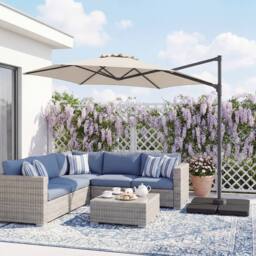 Gymax Large Offset Garden Parasol 360° Rotating Patio Cantilever Umbrella in Beige - thumbnail 8