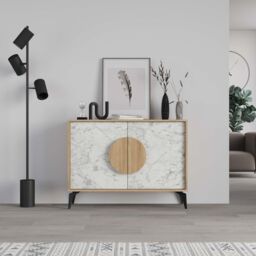 2 Doors Sideboard 'Gora' 4 Metal Legs, Chipboard Handle Storage Unit 110cm