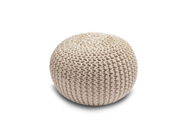 Snug City Knitted Pouffe Chunky Round Footstool Ottoman 100% Cotton Handmade in Cream - image 1