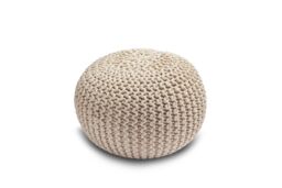Snug City Knitted Pouffe Chunky Round Footstool Ottoman 100% Cotton Handmade in Cream - thumbnail 2