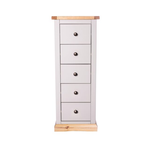Cabinet Bits Bomporto 5 Drawer Narrow Chest of Drawers Brass Knob in Light Grey - image 1