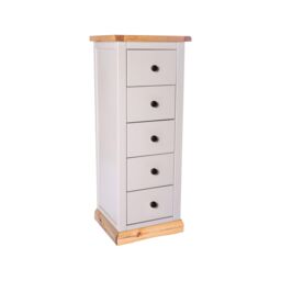 Cabinet Bits Bomporto 5 Drawer Narrow Chest of Drawers Brass Knob in Light Grey - thumbnail 2