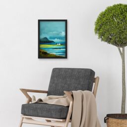 Artery8 Isle Harris White Crofters Cottage Scotland Seascape Artwork Framed Wall Art Print A4 in Black - thumbnail 2