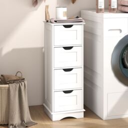 Gymax Freestanding 4-Drawer Narrow Storage Cupboard Bathroom Floor Cabinet in White - thumbnail 6