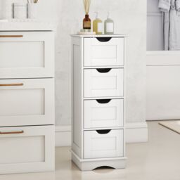 Gymax Freestanding 4-Drawer Narrow Storage Cupboard Bathroom Floor Cabinet in White - thumbnail 3