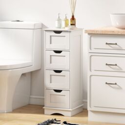 Gymax Freestanding 4-Drawer Narrow Storage Cupboard Bathroom Floor Cabinet in White - thumbnail 5
