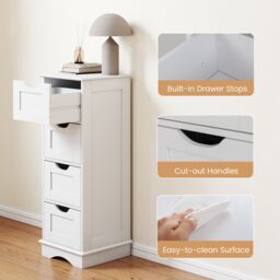 Gymax Freestanding 4-Drawer Narrow Storage Cupboard Bathroom Floor Cabinet in White - thumbnail 4