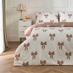 OHS Bows Microfibre Reversible Bedding Set Duvet Cover with Pillowcase in Taupe - Size: King - thumbnail 1