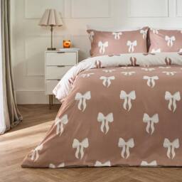 OHS Bows Microfibre Reversible Bedding Set Duvet Cover with Pillowcase in Taupe - Size: King - thumbnail 2