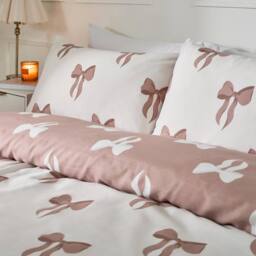 OHS Bows Microfibre Reversible Bedding Set Duvet Cover with Pillowcase in Taupe - Size: King - thumbnail 3