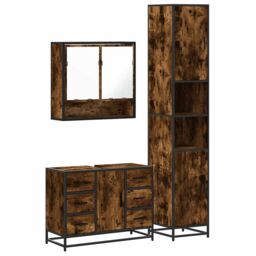 Berkfield Home 3 Piece Bathroom Furniture Set Smoked Oak Engineered Wood in Brown - thumbnail 2