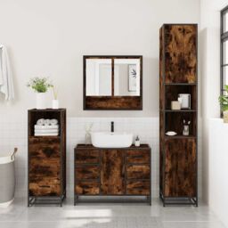 Berkfield Home 3 Piece Bathroom Furniture Set Smoked Oak Engineered Wood in Brown - thumbnail 3