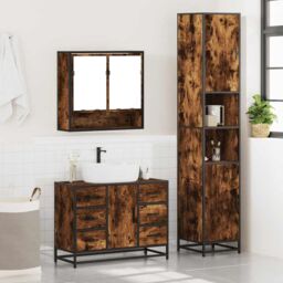 Berkfield Home 3 Piece Bathroom Furniture Set Smoked Oak Engineered Wood in Brown - thumbnail 4