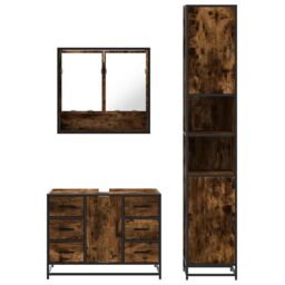 Berkfield Home 3 Piece Bathroom Furniture Set Smoked Oak Engineered Wood in Brown - thumbnail 5