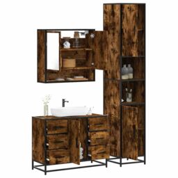 Berkfield Home 3 Piece Bathroom Furniture Set Smoked Oak Engineered Wood in Brown - thumbnail 1