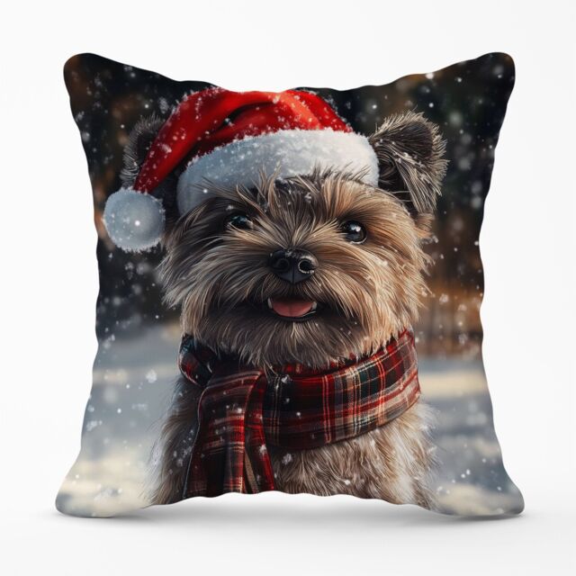 Warren Reed - Designer Snowy Christmas Cairn Terrier Cushion in Brown - Size: 60 cm x 60 cm - image 1