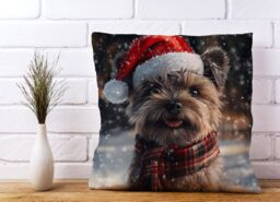 Warren Reed - Designer Snowy Christmas Cairn Terrier Cushion in Brown - Size: 60 cm x 60 cm - thumbnail 2