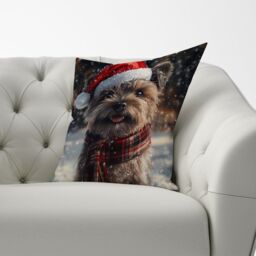 Warren Reed - Designer Snowy Christmas Cairn Terrier Cushion in Brown - Size: 60 cm x 60 cm - thumbnail 3
