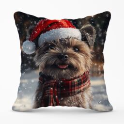 Warren Reed - Designer Snowy Christmas Cairn Terrier Cushion in Brown - Size: 60 cm x 60 cm - thumbnail 1
