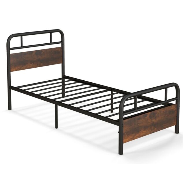 Costway Single Size Bed Frame Platform Metal Slats Support Bed W/ Industrial Headboard in Black - image 1