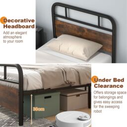 Costway Single Size Bed Frame Platform Metal Slats Support Bed W/ Industrial Headboard in Black - thumbnail 4