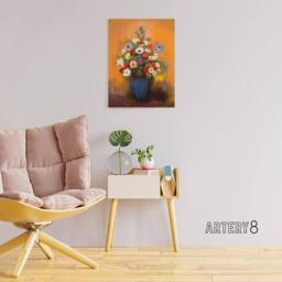"Artery8 Anemones & Lilacs in Blue Vase Redon Vintage Canvas Wall Art in Orange - Size: W18"" x H24""" - thumbnail 3