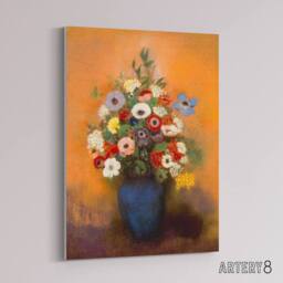 "Artery8 Anemones & Lilacs in Blue Vase Redon Vintage Canvas Wall Art in Orange - Size: W18"" x H24""" - thumbnail 2