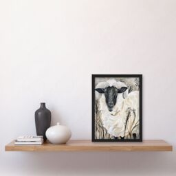 "Artery8 Stylised Ram Sheep Animal Portrait Painting Framed Art Print in Off-White - Size: W12"" x H16""" - thumbnail 4