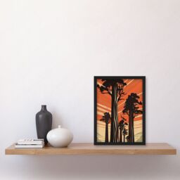 Artery8 Sequoia National Forest Large Tree Linocut Poster Artwork Framed Wall Art Print A4 in Black - thumbnail 2