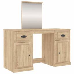 Berkfield Home Dressing Table with Mirror Sonoma Oak 130x50x132.5 cm in Light Tan