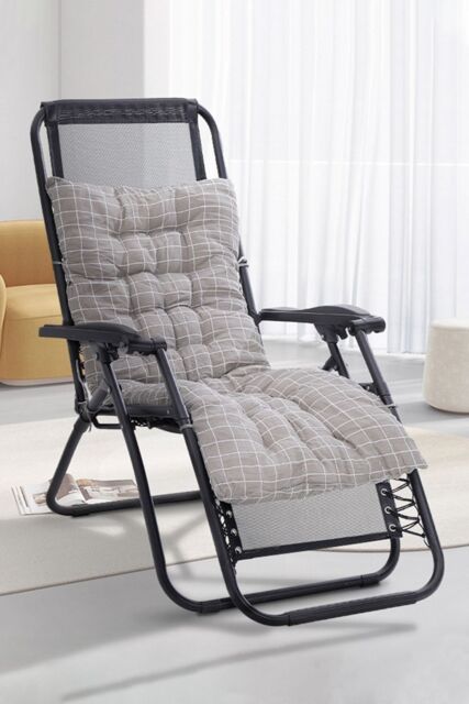 Living and Home 110cm L x 40cm W Plaid Print Beach Chair Seat Cushion Button Tufted Lounge Cushion in Grey - Size: 110 cm L x 40 cm W - image 1