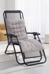 Living and Home 110cm L x 40cm W Plaid Print Beach Chair Seat Cushion Button Tufted Lounge Cushion in Grey - Size: 110 cm L x 40 cm W - thumbnail 1