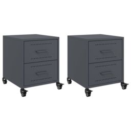 Berkfield Home Bedside Cabinets 2 pcs Anthracite 36x39x43.5 cm Steel in Black - thumbnail 2
