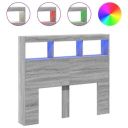 Berkfield Home Headboard Cabinet with LED Grey Sonoma 120x17x102 cm - Size: 120 x 17 x 102 cm - thumbnail 1