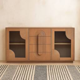 Wyld Haus New Mexico Large Mango Wood Sideboard Natural 4 Drawers 2 Doors in Brown