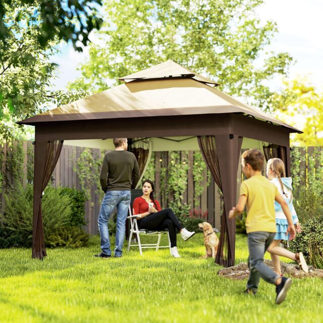 OUTSUNNY 3 x 3(m) Pop Up Gazebo, Instant Shelter with Mosquito Netting in Khaki - image 1