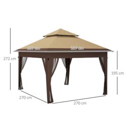 OUTSUNNY 3 x 3(m) Pop Up Gazebo, Instant Shelter with Mosquito Netting in Khaki - thumbnail 3