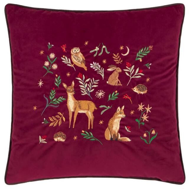 Furn Berry Woods Velvet Cushion in Burgundy - Size: 45 cm x 45 cm - image 1