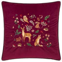 Furn Berry Woods Velvet Cushion in Burgundy - Size: 45 cm x 45 cm