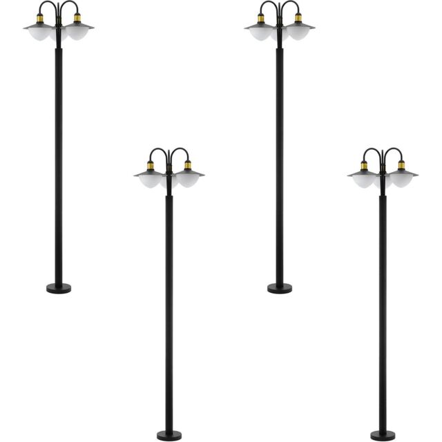 Loops 4 PACK IP44 Outdoor Bollard Light Black & Gold Curved Lamp Post 3x 60W E27 - image 1
