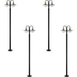 Loops 4 PACK IP44 Outdoor Bollard Light Black & Gold Curved Lamp Post 3x 60W E27