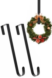 Neel Blue 12-inch White Metal Wreath Door Hanger, Door Adjustable Hook - 2pcs in Black