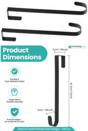 Neel Blue 12-inch White Metal Wreath Door Hanger, Door Adjustable Hook - 2pcs in Black - thumbnail 2