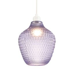 Happy Homewares Modern Designer Curvy Diamond Etched Glass Pendant Lamp Shade in Lilac