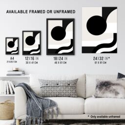 "Artery8 Wall Art Print Abstract Geometric Black White Minimalist Curves Shapes Poster - Size: W18"" x H24""" - thumbnail 3